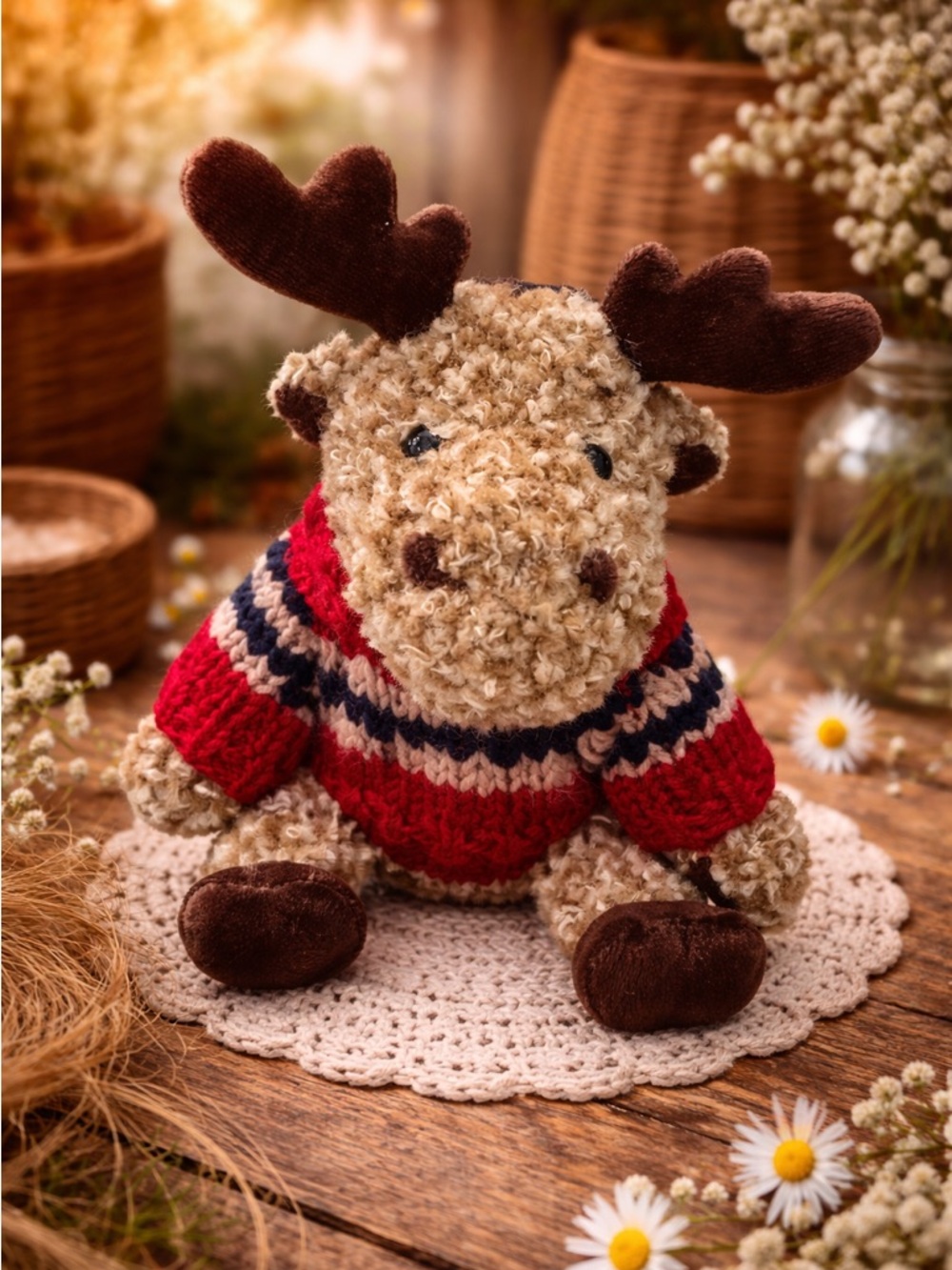 Vintage 2000 Hug Fun‎ Plush Knit Sweater Moose 7”